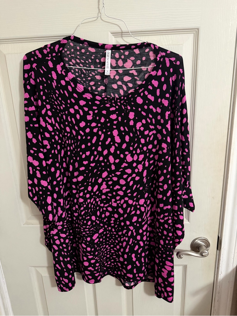 Dear Scarlett Dolman Sleeve Tunic Top - Black with Pink Spot Print